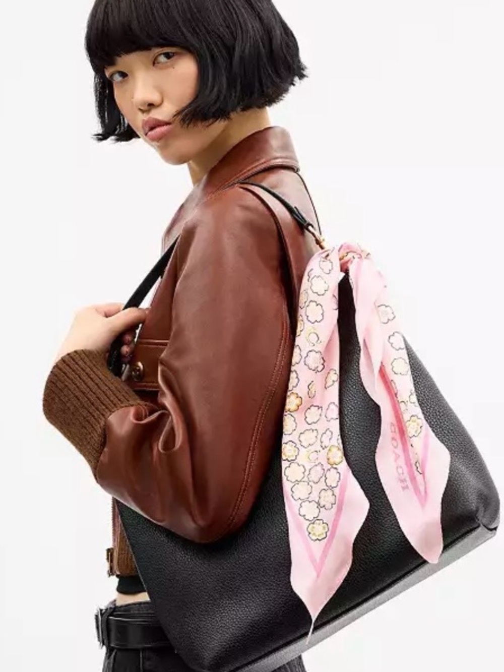 Coach Waterfall Tea Rose Pink Silk Scarf